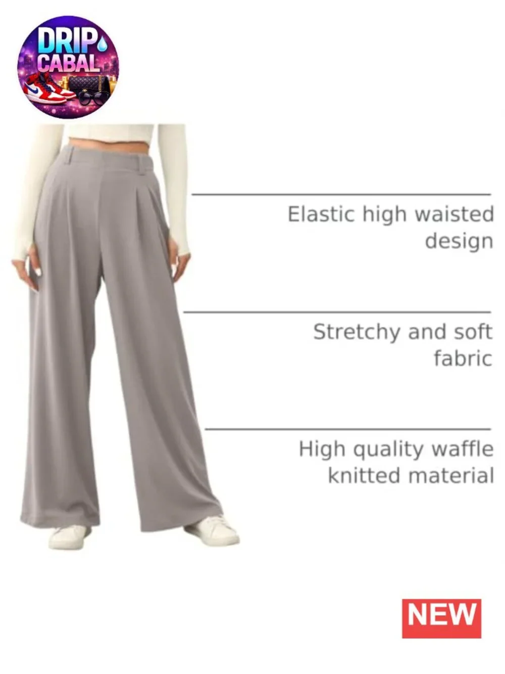 Women's High Waisted Wide Leg Pants Waffle Knit with Pockets Casual Work